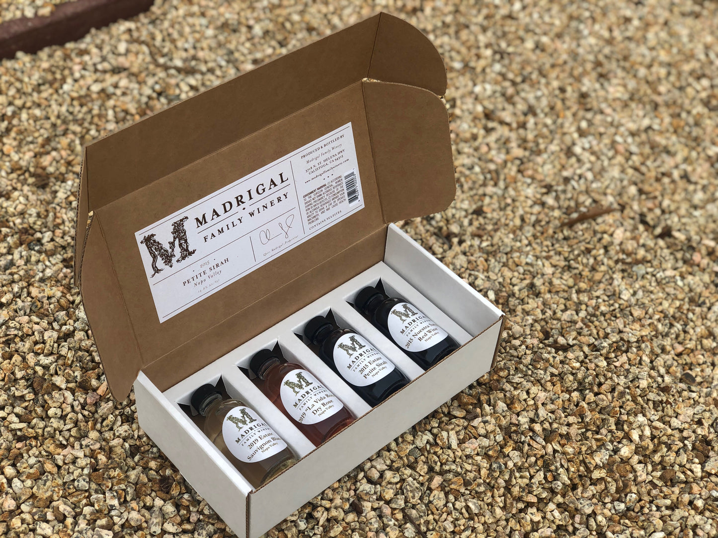 Madrigal Estate mini bottle wine tasting kit