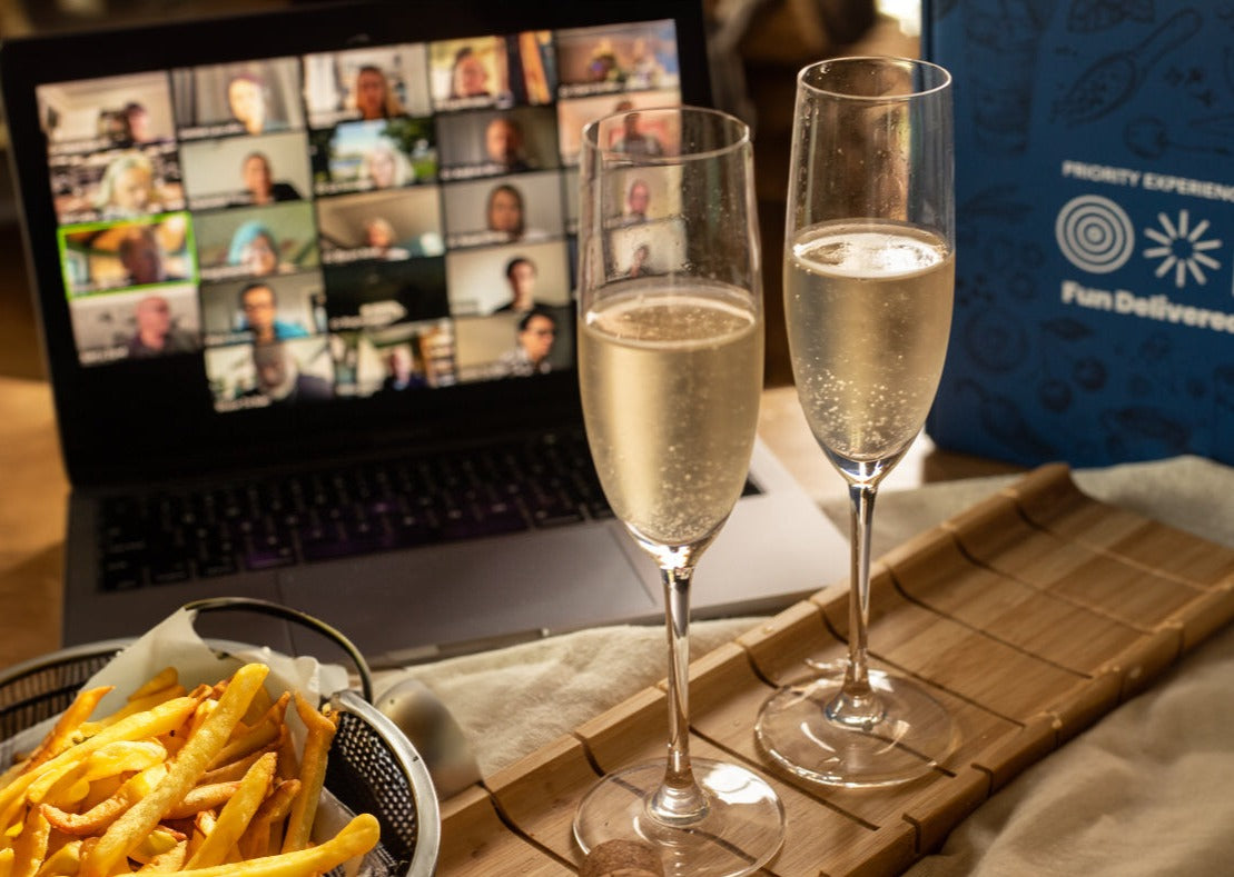 Virtual experience kit with curated tasting items for a live hosted online event
