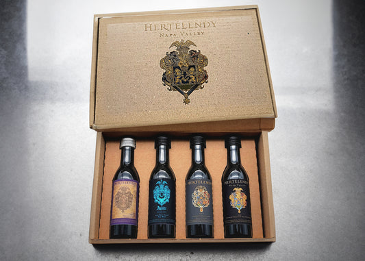 Hertelendy Napa Virtual Tasting kit showing 4 50ml bottles of wine