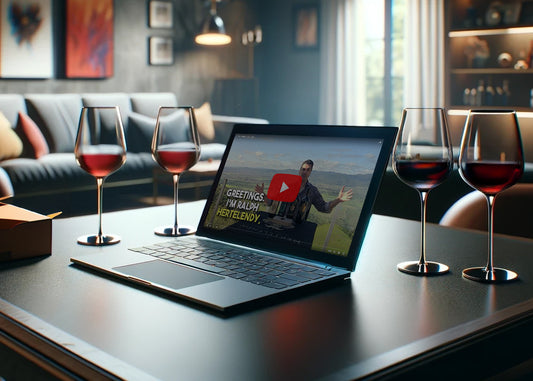 On demand virtual WineTasting from Napa showing laptop video and wine glasses