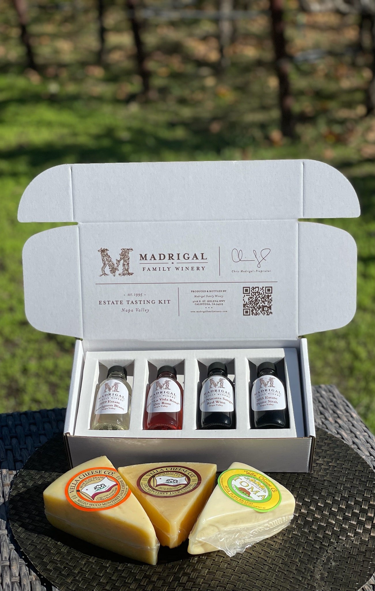 Madrigal Estate Mini Bottle Wine Tasting Kit Plus Cheese Pairing